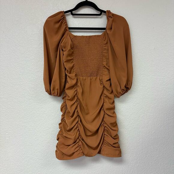 Abercrombie & Fitch Ruched Half Sleeve Mini Dress Brown Size Small - Picture 4 of 7